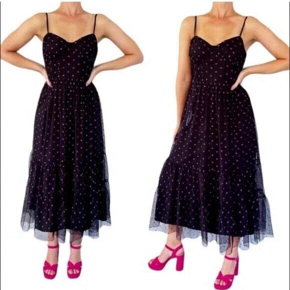 Vintage Betsey Johnson y2k Polka Dot Tulle Dress Sweetheart Bustier - Picture 1 of 6
